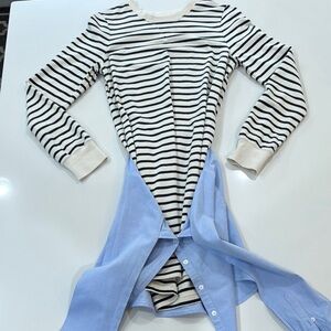 Veronica Beard Striped Black and White Mini Dress with Blue Accents